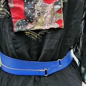 Plus Size Royal Blue & Silver Obi Wrap Corset Tie Vegan Leather Belt Accessories | Plus Size Royal Blue Silver Obi Wrap Corset  main image 2